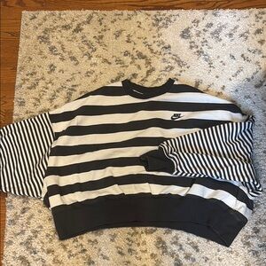 Nike Women’s Cropped Black and White Striped Sweater